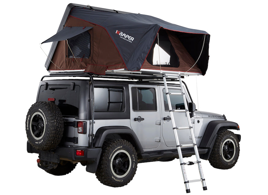 ikamper skycamp 2.0 roof top tent on jeep rubicon open rtt rear three quarter view